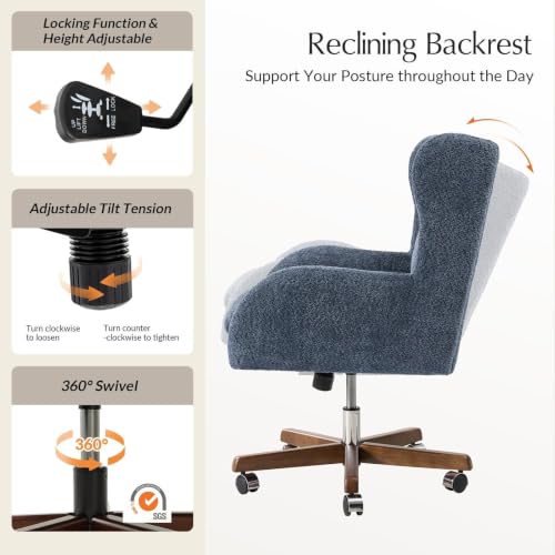Image of HULALA HOME Modern Swivel Office Chair with Solid Wood Base, Slate-Blue