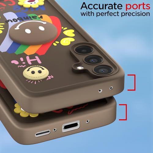 Image of Pikkme Back Cover for Samsung Galaxy A36 5G | Soft Silicone| Cute Rainbow Smile & 3D Cartoon Flower Design | Shockproof Raised Camera Protection Bumper Case (Brown)
