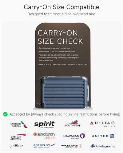 Image of Carry On Luggage with Spinner Wheels, 8010S Aluminum Frame Zipperless Polycarbonate Hard Shell Suitcase (ZX-Core, Blue, 20 Inch)