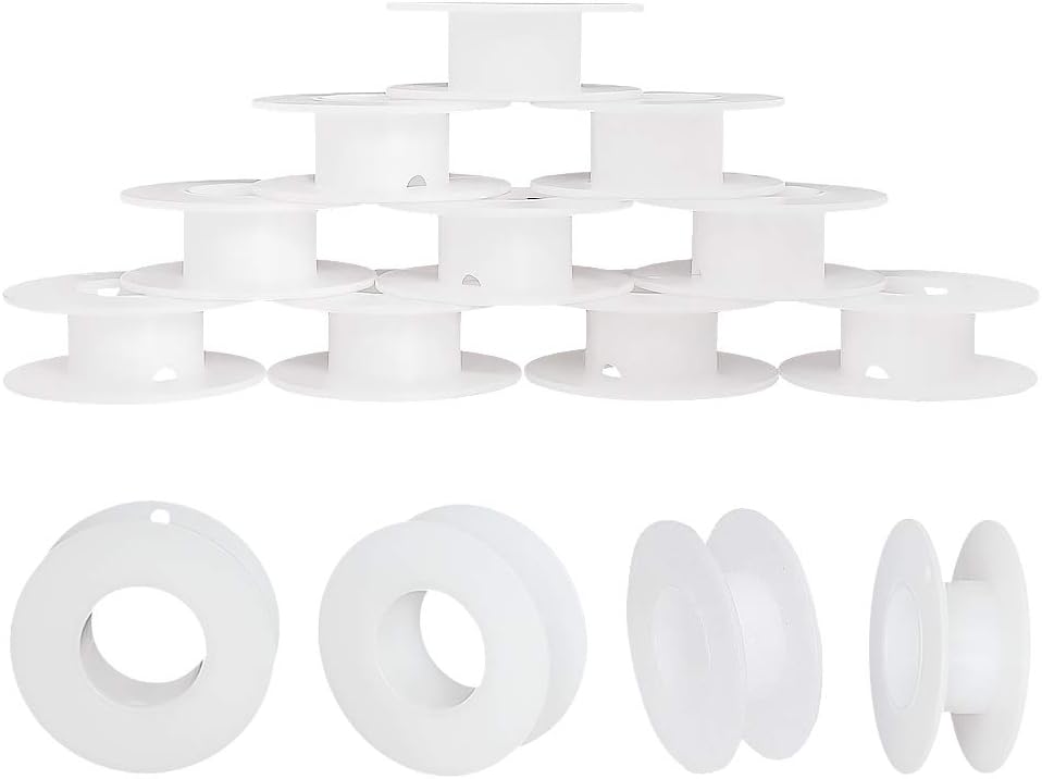 PH PandaHall 20 Pack Empty Spool, Plastic Ribbon Spools Wire Weaving Bobbins Empty Thread Spools Ribbon Chain Tape Spools White Spools for Embroidery Thread Yarn Ribbon Crafts Sewing 2.16x0.78inch