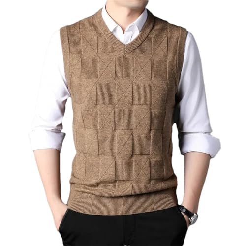 Men’S Fashion Jacquard Knitted Sweater Vest V-Neck Plaid Pattern Slim Fit Trendy Sleeveless Pullover Tank Top