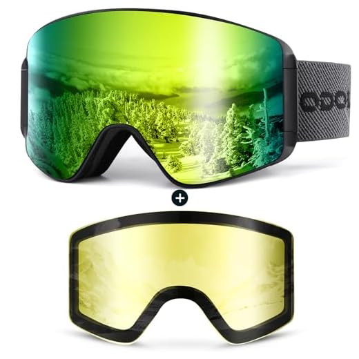 Odoland Kit de Gafas de Esquí con Lente Removible, Lentes Magnéticos Intercambiables sin Marco, Gafas de Nieve Antivaho con Protección UV, BE