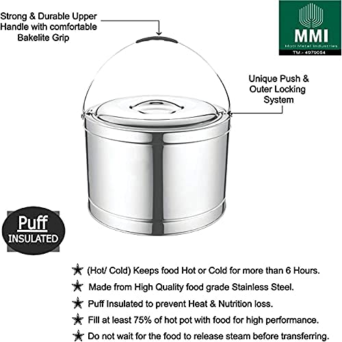 Image of MMI Sambar Hot Pot 20 Liters Insulated Stainless Steel | Serving Container | Leakproof Lid | Picnic Jar Hot & Cold 12HR | Carrying Handle Large Capacity Kitchen Dining
