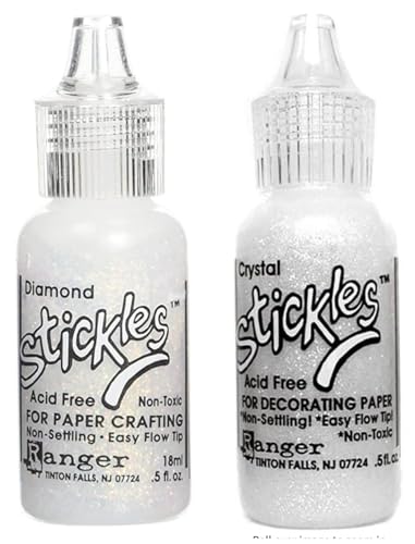 Ranger Stickles Glitter Glue Bundle - Diamond 0.5 oz Crystal 0.5 oz Acid Free Non-Toxic for Paper Crafting