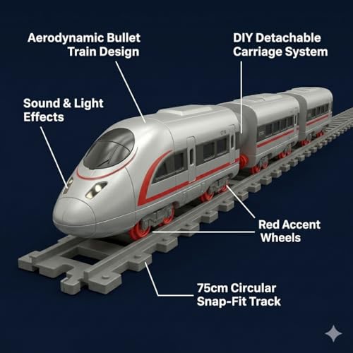 Image of Bullet Train Toy for Kids with Track - Swift High Speed DIY Detachable Electric Train Set Simulation Train with Sound Light Battery Operated 13 Piece