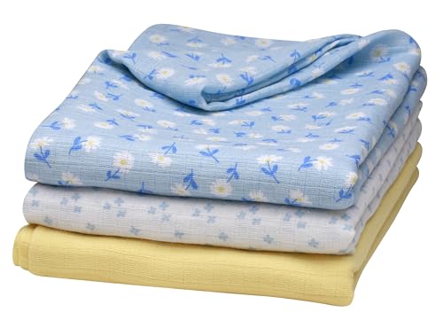 Image of 3 Pack Cotton Muslin Swaddle Blankets for Baby, 40 inch x 36 inch, Lightweight, Breathable, Multicolored, (Little Me Daisy Print)