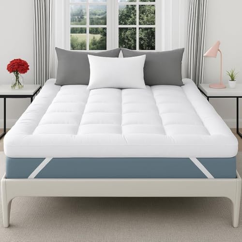 Elite Essentials Premium Hotel Quality Quilted Super King Mattress Topper 10cm Extra Deep (1100GSM) Microfiber Filling Soft & Breathable Mattress Topper with Easy Fit Straps (183x200cm)