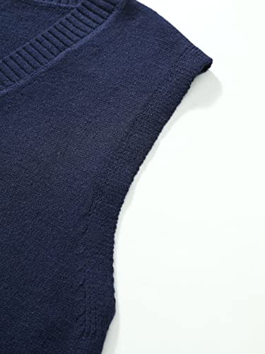 Romwe Men's Cable Knit V Neck Relax Fit Sleeveless Knitwear Pullover Sweater Vest Navy Blue S #TOP4
