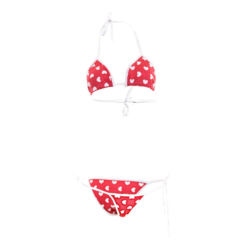 ABAFIP Womens Micro Tanning Bikini Kawaiii Japanese Cute Anime Lingerie Set Tiny Bra Thong Panty Bottom Extreme Swimsuit - One Size Red