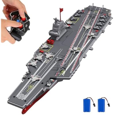 RC Boats For Kids 8-12, 16-inch Warship Battleship Aircraft Carrier With 2 Rechargeable Batteries, 15mph High Speed Remote Control Military Ship For Pool & Lake, Exhibits Model Gift For Boys