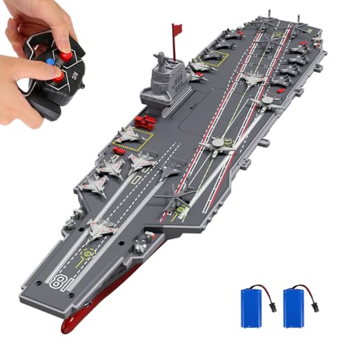 RC Boats for Kids 8-12, 16-inch Warship Battleship Aircraft Carrier with 2 Rechargeable Batteries,...