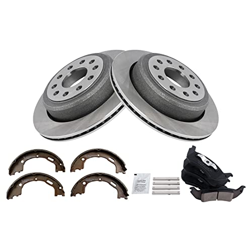 Image of TRQ Rear Brake Pad and Rotor Set Ceramic Parking Shoe Compatible with 2005-2011 Lincoln Town Car