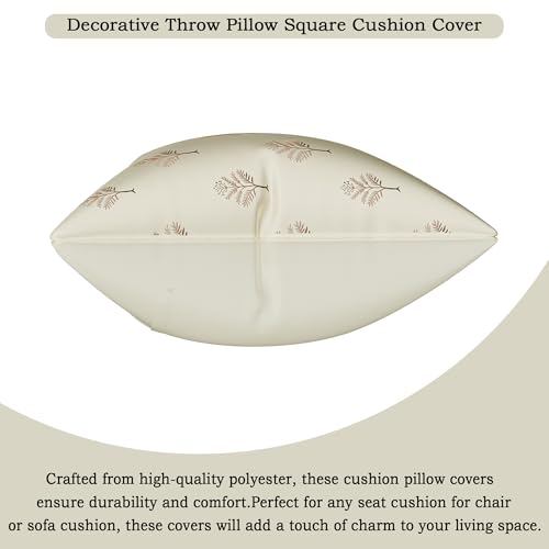 Image of Kuber Industries Polyester Cushion Cover 16 Inch x 16 Inch Set of 5 with Zip Closure | Decorative Throw Pillow Square Cushion Cover for Sofa Set, Bedroom and Living Room | Golden Tree - Cream