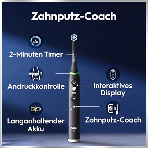 Oral-B iO Series 6 Plus Edition Elektrische Zahnbürste — Electric Toothbrush, Inkl. 3 Aufsteckbürsten, 5 Putzmodi für Zahnpflege, Reise-Etui — Zahnbürste Elektrisch, Designed by Braun, Schwarz 4