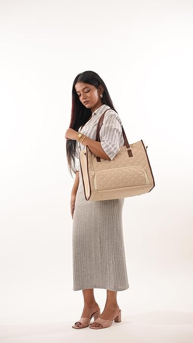 Image of Crewer Elegant Work Bag with Lunch Compartment - Laptop Tote Bag with Lunch Box Section, Office Bag with Insulated Lunch Storage - Stylish Quilted Shoulder Bag for Women.