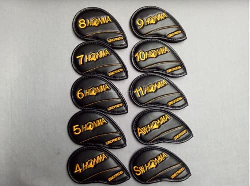 lvh Irons Head Covers New 10Pcs/Lot Golf PU Leather Double Sides Honma Golf Clubs Iron Set Headcover #4-11AS for Man Women (Gold)