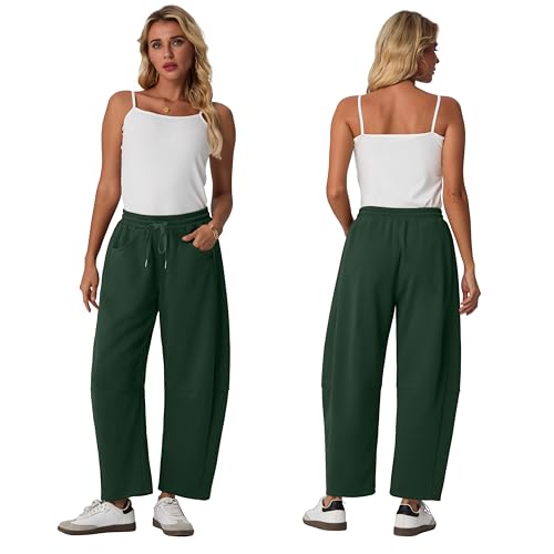 Lepunuo Barrel Sweatpants Women Casual Baggy Elastic Waisted Pants Wide Leg Gym Trousers with Pockets