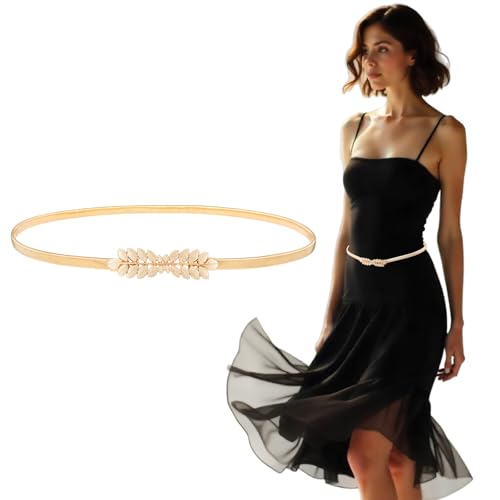 1Pcs Gold Belt, Gold Waist Chain Belt Women Skinny Metal Cinch Belts for Dresses Formal Jeans Shirt Elastic Pendant Chain Belts Body Decor Punk Hip Hop Accessories Birthday Gift for Friends Lover3