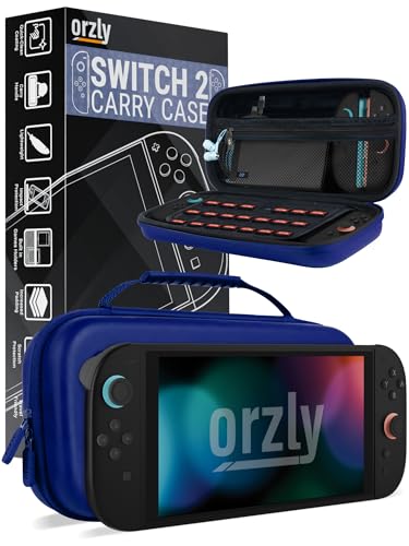Orzly Case Compatible with Switch 2 – Protective Travel Carry Case with Screen Padding, Game Card &amp; microSD Slots, Zipped &amp; Open Pockets for Accessories – 7.9" Gift Boxed