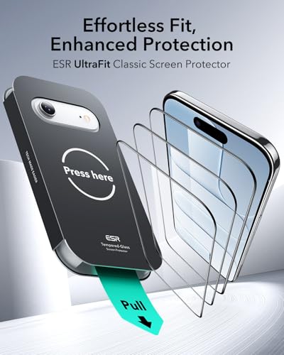 Image of ESR 3 Pack for iPhone Air Screen Protector, Military-Grade Shatterproof, 9H Hardness, Full Coverage Tempered Glass for iPhone 17 Air Screen Protector with Ultra Fit Tray