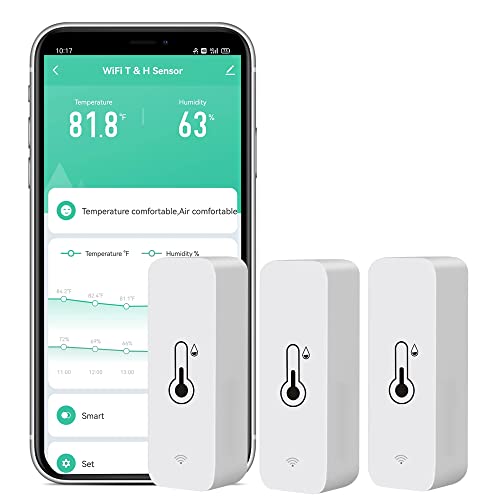 WiFi温度湿度センサー3個パック:アプリアラート付きワイヤレス温度湿度モニター、無料データストレージエクスポート、スマート屋内温度計湿度計 Alexa Googleアシスタント対応
