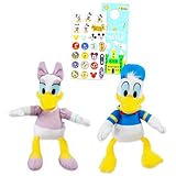 Disney Donald and Daisy Plush Keychain 2 Pack - Bundle with 2 Duck Keychain Plushies for Kids Plus Stickers, and Beach Kids Door Hanger | Donald and Daisy Duck Bag Clips Party Favor Set