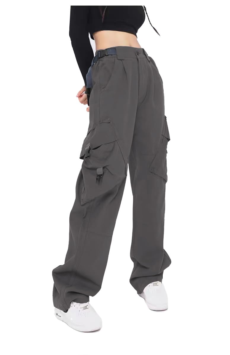 GOLYOY Cargo Pants Women Baggy Adjustable Waist Women's Pants with Pockets Wide Leg Womens Trousers Comfy Fashion Techwear