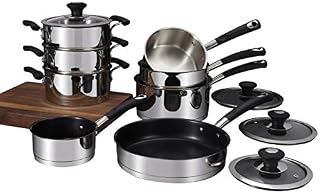 Tower T900100 Precision 8 Piece, Premium Pan Set, Black Diamond Non-Stick Ceramic Coating, Stainless Steel