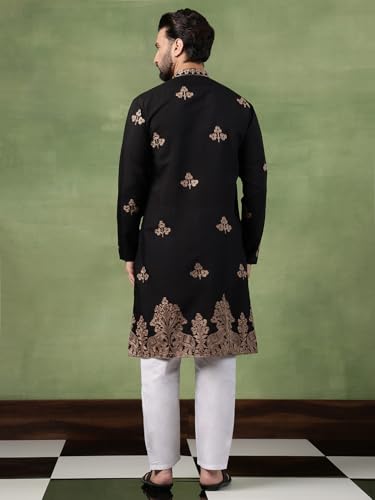 Image of SOJANYA (Since 1958 Men's Cotton Floral Thread Embroidered Kurta With Pyjama