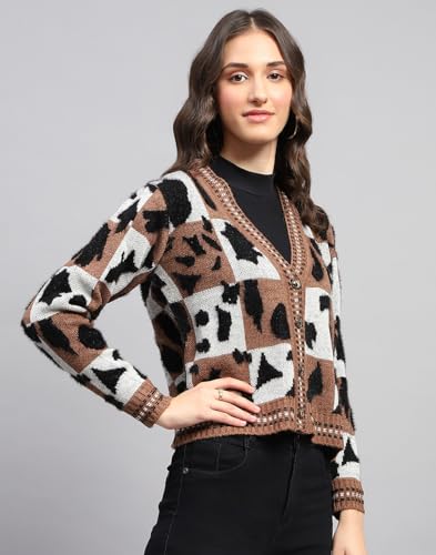 Image of Monte Carlo Womens Self Design V Neck Full Sleeve Cardigan (1243748VN)