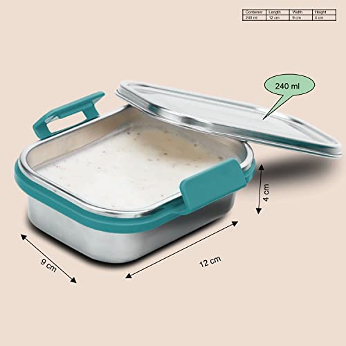 Image of SIGNORA WARE Cute Compact Stainless Steel Lunch Box | Stackable Design | Clip Lock Lid | Airtight & Leak Proof | Perfect for Kids | Best for Packing Sandwitches, Fruits & Snacks (240ml | EBlue)