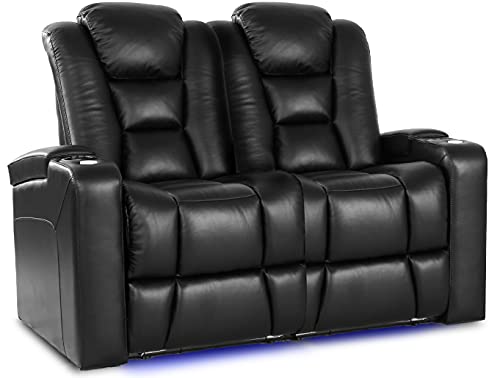 Valencia Venice Home Theater Seating | Premium Top Grain Italian 11000 Leather, Power Recliner, Power Headrest, LED Lighting (Row of 2 Loveseat, Black) Valencia Venice Home Theater Seating | Premium Top Grain Italian 11000 Leather, Power Recliner, Power Headrest, LED Lighting (Row of 2 Loveseat, Black)
