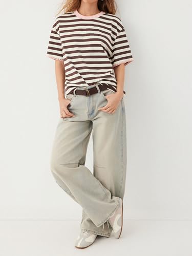 Image of CIDER Women Striped Tops Oversized Loose Crew Neck T-Shirts Short Sleeve Casual Summer Tee Shirts