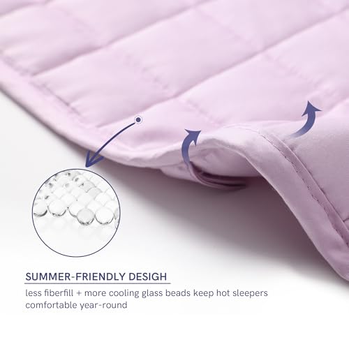 Image of YnM Exclusive Weighted Blanket, Organic Long Stapled Cotton with Glass Beads, Bed Blanket for One Person of 190lbs, Ideal for Queen /King Bed (60x80 Inches, 20 Pounds, Lavender)