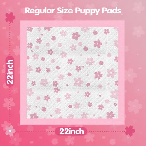 Image of Cibaabo Pink Puppy Pads with Adhesive Tabs 22x22in 50 Count Absorbent | Cute Cherry Blossom Design | Dog Potty Training Pee Pads | Leak-Proof | Quiky-Dry | for Puppies, Small Dogs, Cats, Rabbits