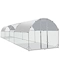 Large Metal Chicken Coop Round Top Upgrade Tri-Supporting Wire Mesh Chicken Run,Chicken Pen with Water-Resident and Anti-UV Cover,Duck Rabbit House Outdoor (Dome Roof 25'L x 9'W x 6.5'H)