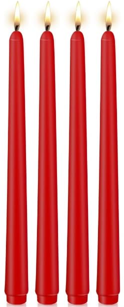 Decorative Taper Candles 10 Inch Pack of 4, Red Dripless Smokeless Candles, Unscented for Candle Holders and Home Decor, Christmas, Meditation, Patio, Table Decorations