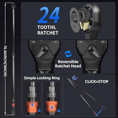 Image of Torque Wrench 1-Inch Drive Dual Range Scales 200-1500ft.lb /271.0-2032.5Nm | ±3% Precision, 24 Tooth Dual-direction Torque Wrenches for Wind Turbines Dockyards Car Truck Repair