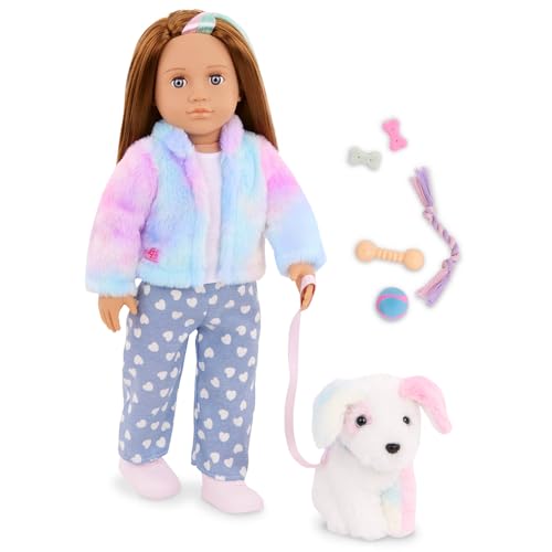 Our Generation – Skylar & Bow – 46 cm-Puppe & Haustier Welpen Set – Regenbogen Hund Plüsch Plüschtier – Zubehör für die Haustiere – Vorgetäuschtes Spiel – Spielzeug für Kinder ab 3 Jahren