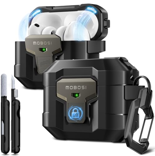 Image of MOBOSI for AirPods Pro 3 Case 2025 with Drop-Proof Lock, Cleaning Kit & Keychain, Compatible with MagSafe, Military-Grade Protection Hard Cover for iPods Pro 3rd Generation, Black