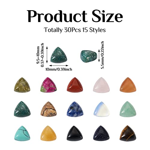 Fashewelry 30Pcs Triangle Gemstone Cabochons Small Flatback Natural & Synthetic Mixed Stone Dome Cabs 10X10X5.5Mm For Blank Bezel, Wire Wrapping Jewelry Making #TOP2