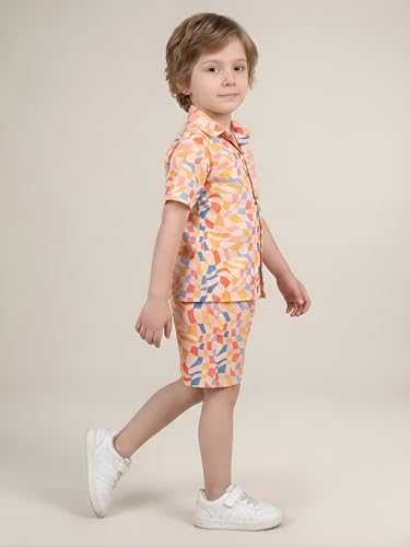 Image of POLKA TOTS Boys 100% Cotton Vacation Wear Co-ord Set | Trendy Printed Shirt & Shorts Combo for Kids | Breathable Summer Beach Outfit for Toddlers & Infants | Lightweight Daily Wear & Night Suit