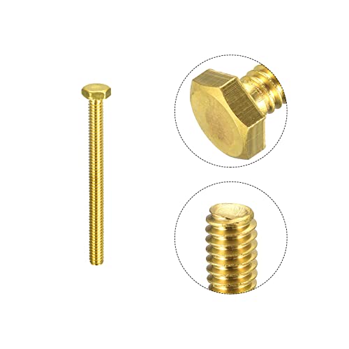 Image of uxcell Brass Hex Bolts, 1 /4-20x3 2pcs Fully Thread Grade 4.8 Solid Brass Hexagon Head Bolt Machine Screws for Machinery