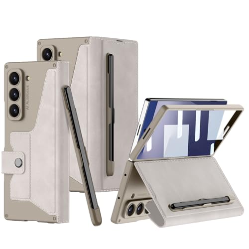 SHIEID Galaxy Z Fold 7 Wallet Case with S Pen Holder, Business Leather Magnetic Closure Cover with Card Holder, Kickstand, Screen Protector Compatible with Samsung Z Fold7 Case, Titanium Gray