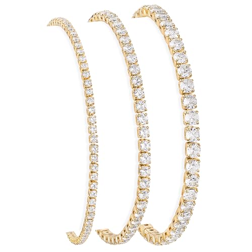 14K Gold Plated Tennis Bracelet Stack Trendy Gold Diamond Dainty Simple Bracelets Jewelry Set Women Fashion Accessories for Watch Band