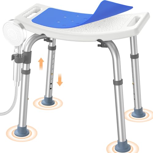 Luckfaith Tabouret de Douche à Hauteur Réglable – Siège de Bain Léger avec Assise Courbée, Siège de Douche Antidérapant pour Seniors, Personnes...