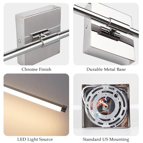 Image of LED Wall Sconce with Remote Control, LED Wall Light, 5 Colors 3000K-6500K & Dimmable, Hardwire Wall Lamp for Living Room, Bedroom, Chrome