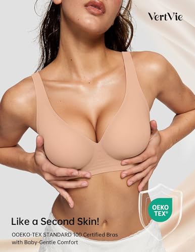 Image of Vertvie Jelly Wireless Bras for Women Push Up Plunge Seamless T-Shirt Bras No Underwire Supportive Full Coverage Bralettes