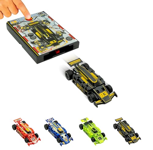 FLAT 2 FAST Original Speed Card Racer – Flat Car Racer and Pocket Size Racecar Launcher with Real Rubber Tires for High-Speed Racing – Load, Launch, Race! – Onyx Black