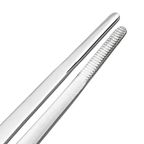 Sourcingmap 2 Pcs 12-Inch Stainless Steel Straight Blunt Tweezers with Serrated Tip Daily Garden Tool, Silver - Image 3